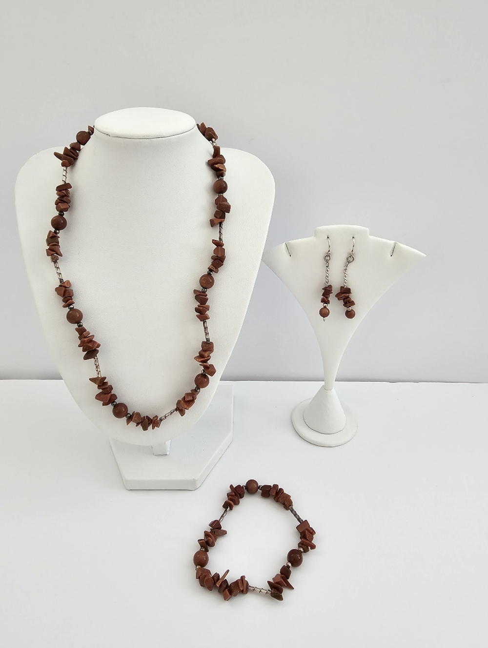 Vintage Goldstone Chip Jewelry Set Necklace, Bracelet & Earrings Copper Sparkle
